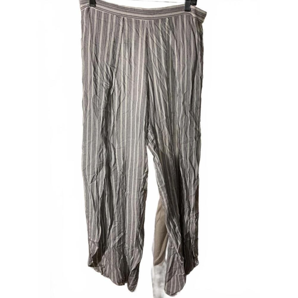 Samantha Dru Wide Leg, Split Leg White with Black Stripe Beach Pants L